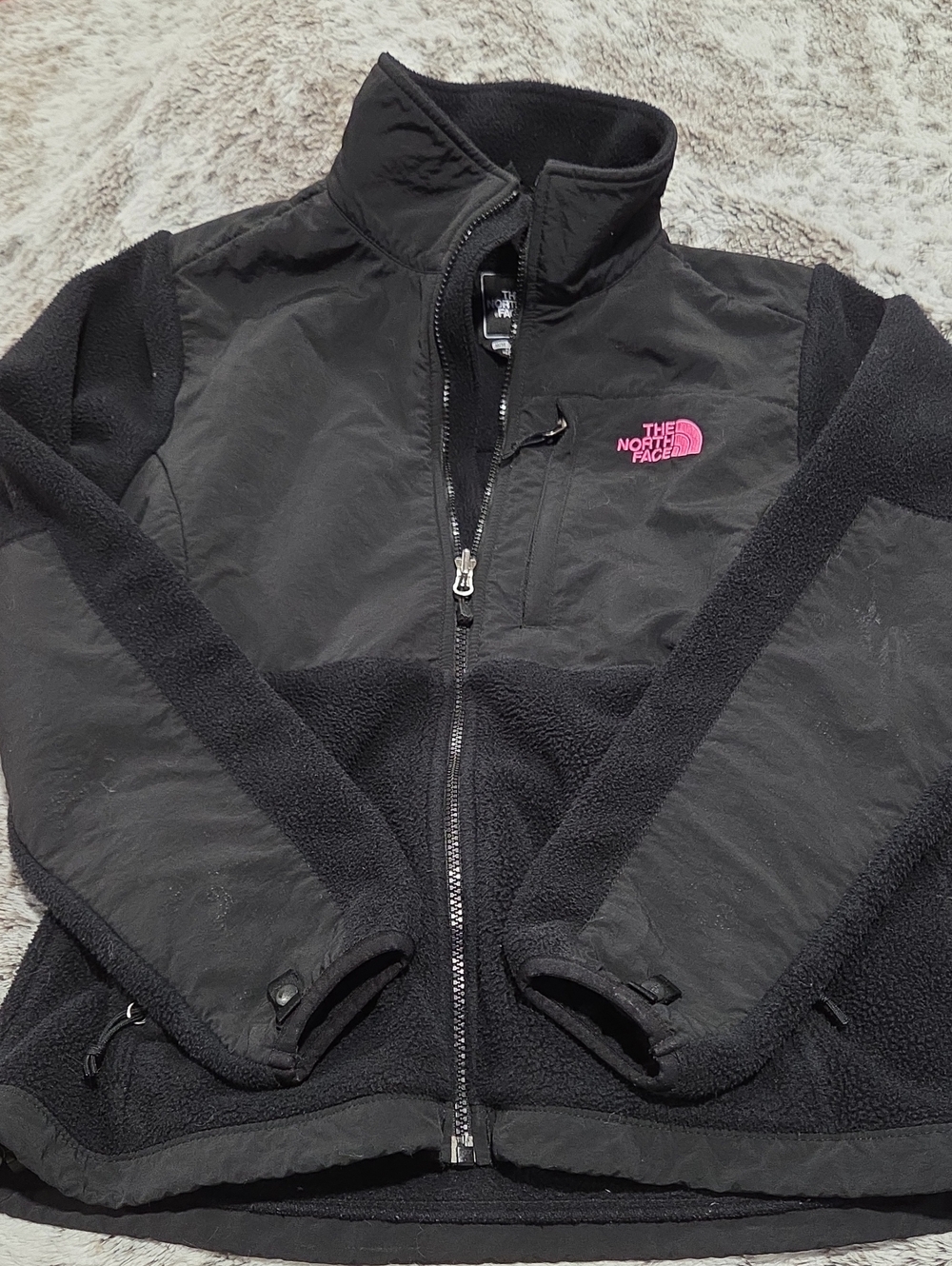 The North Face Women's Black Fleece Jacket with Pink Logo